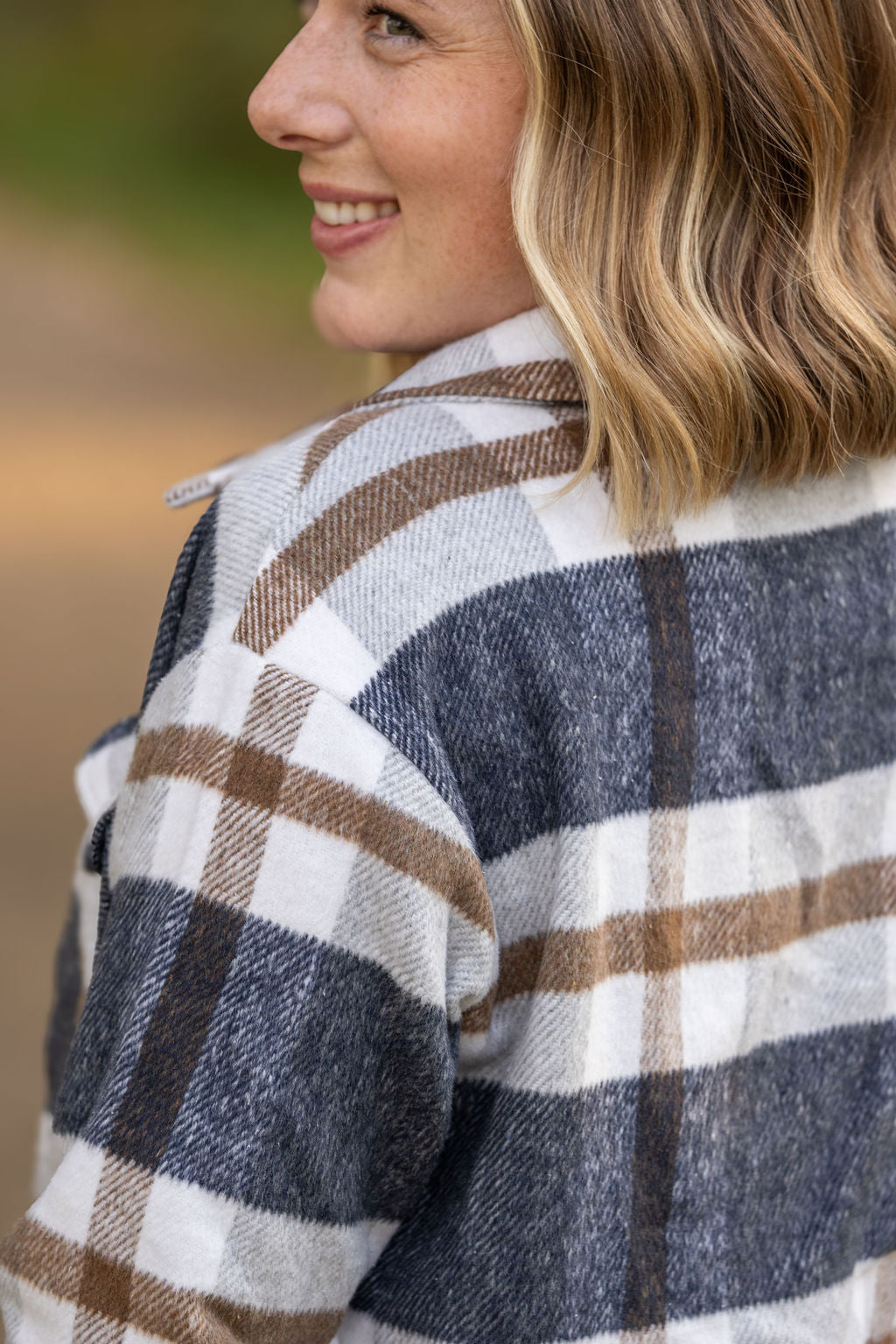 Norah Plaid Shacket - Navy and Tan | Women's Shacket