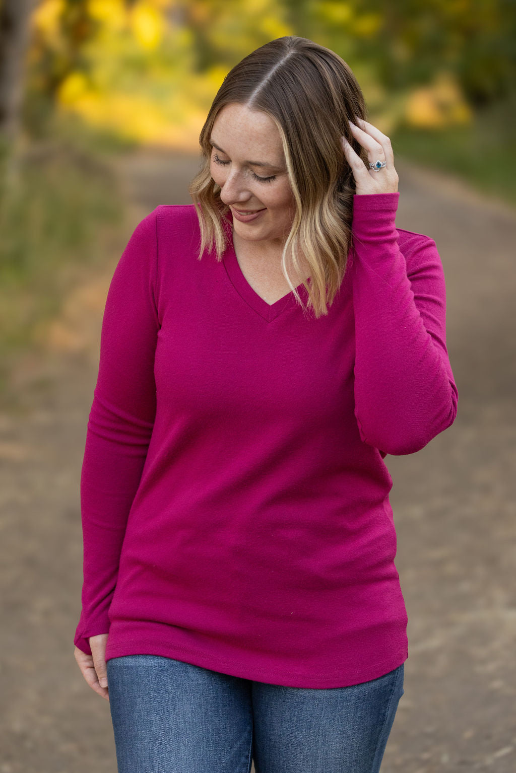 Leah Long Sleeve Top - Magenta | Women's Casual Top