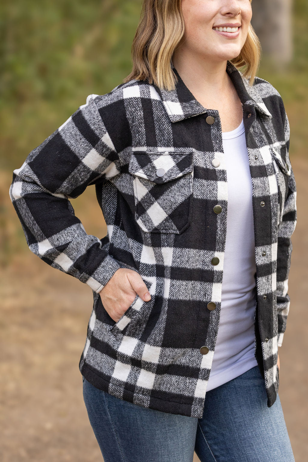 norah plaid black and white womens shacket