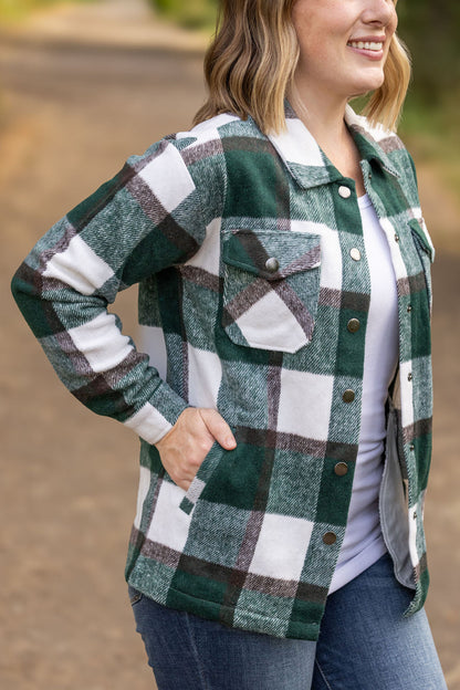 Norah Plaid Shacket - Evergreen and White