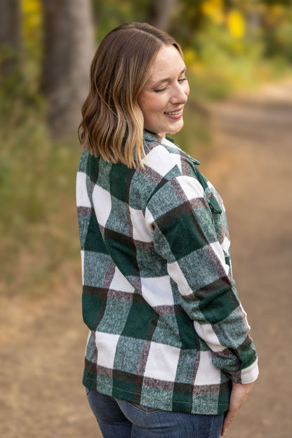 Norah Plaid Shacket - Evergreen and White