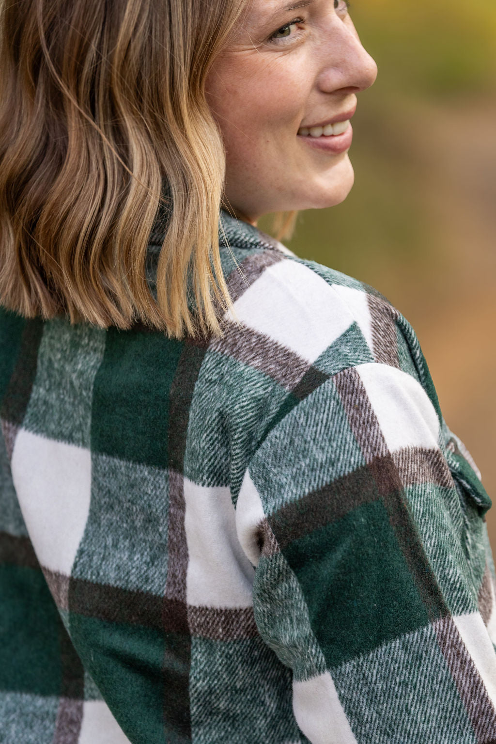 Norah Plaid Shacket - Evergreen and White