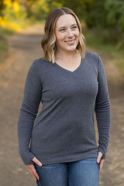 Leah Long Sleeve Top - Charcoal | Women's Casual Top