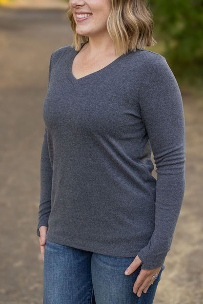 Leah Long Sleeve Top - Charcoal | Women's Casual Top