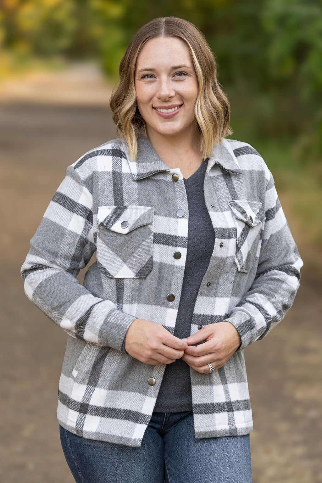 Norah Plaid Shacket - Classic Grey and White | Women's Shacket