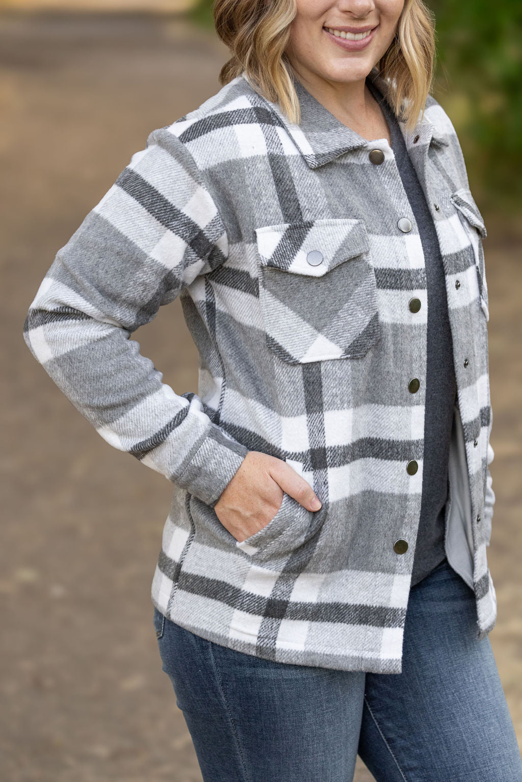 Norah Plaid Shacket - Classic Grey and White | Women's Shacket