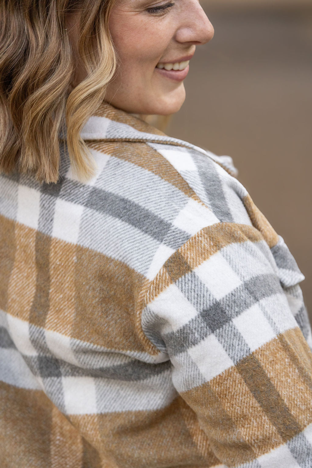 Norah Plaid Shacket - Camel and Grey | Women's Shacket