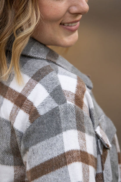 Norah Plaid Shacket - Grey and Tan | Women's Shacket