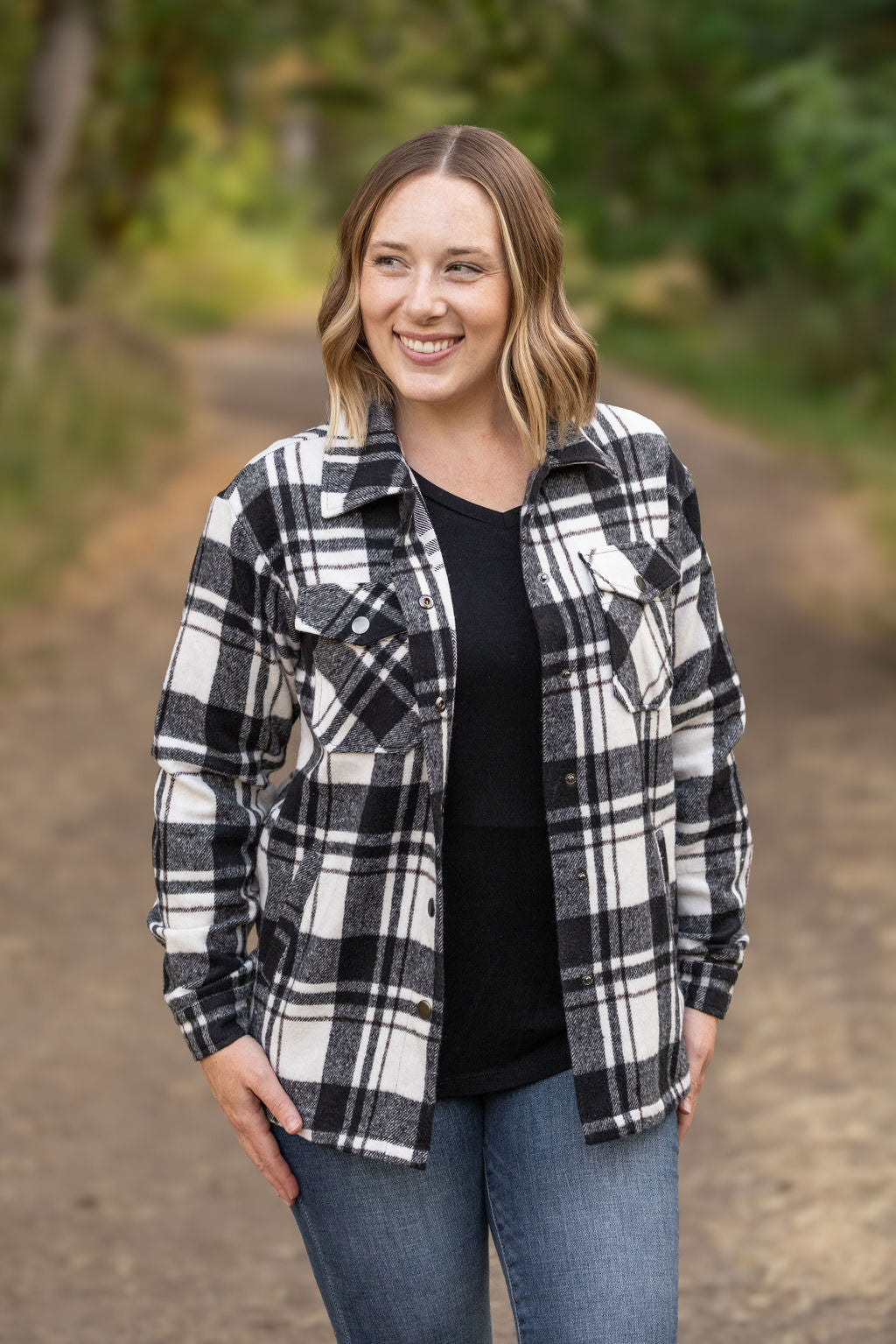 Norah Plaid Shacket - Ivory and Black