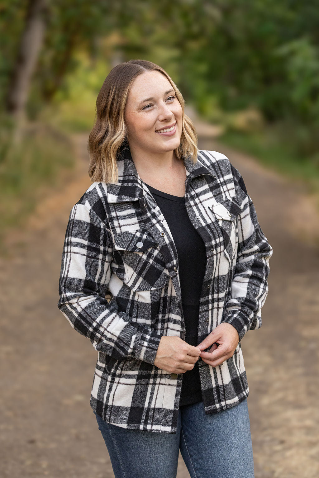 Norah Plaid Shacket - Ivory and Black