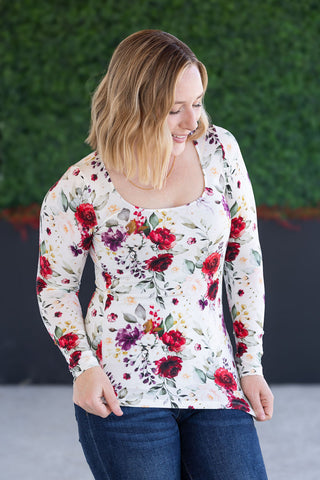 IN STOCK Alyssa Long Sleeve Top - Burgundy Bloom