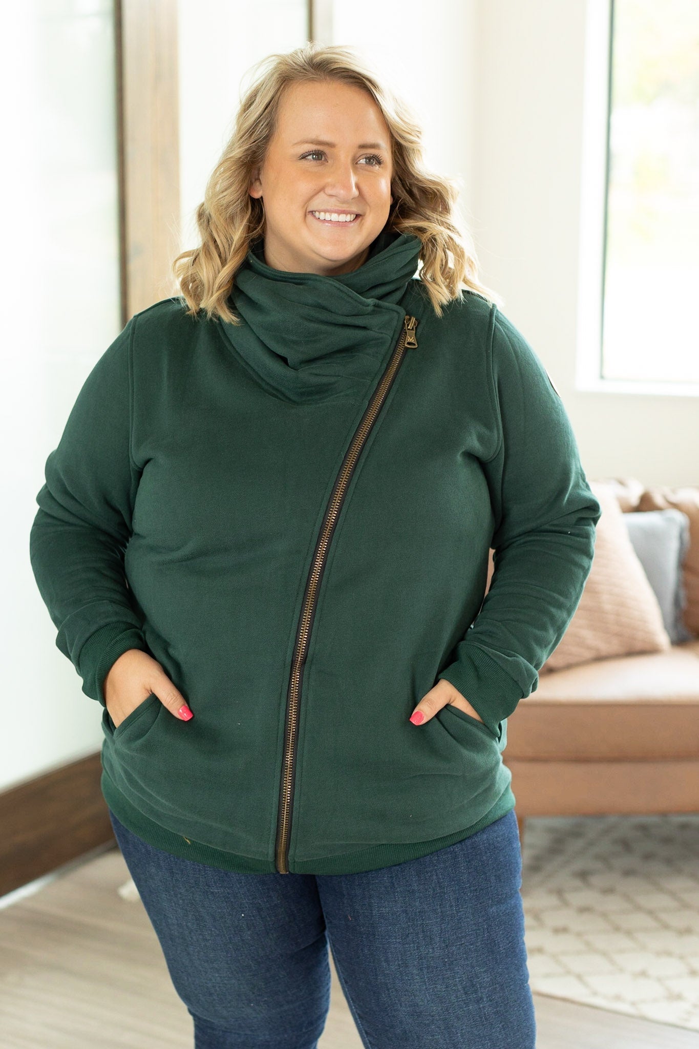 Quinn ZipUp Cowl - Evergreen | Women's Hoodie