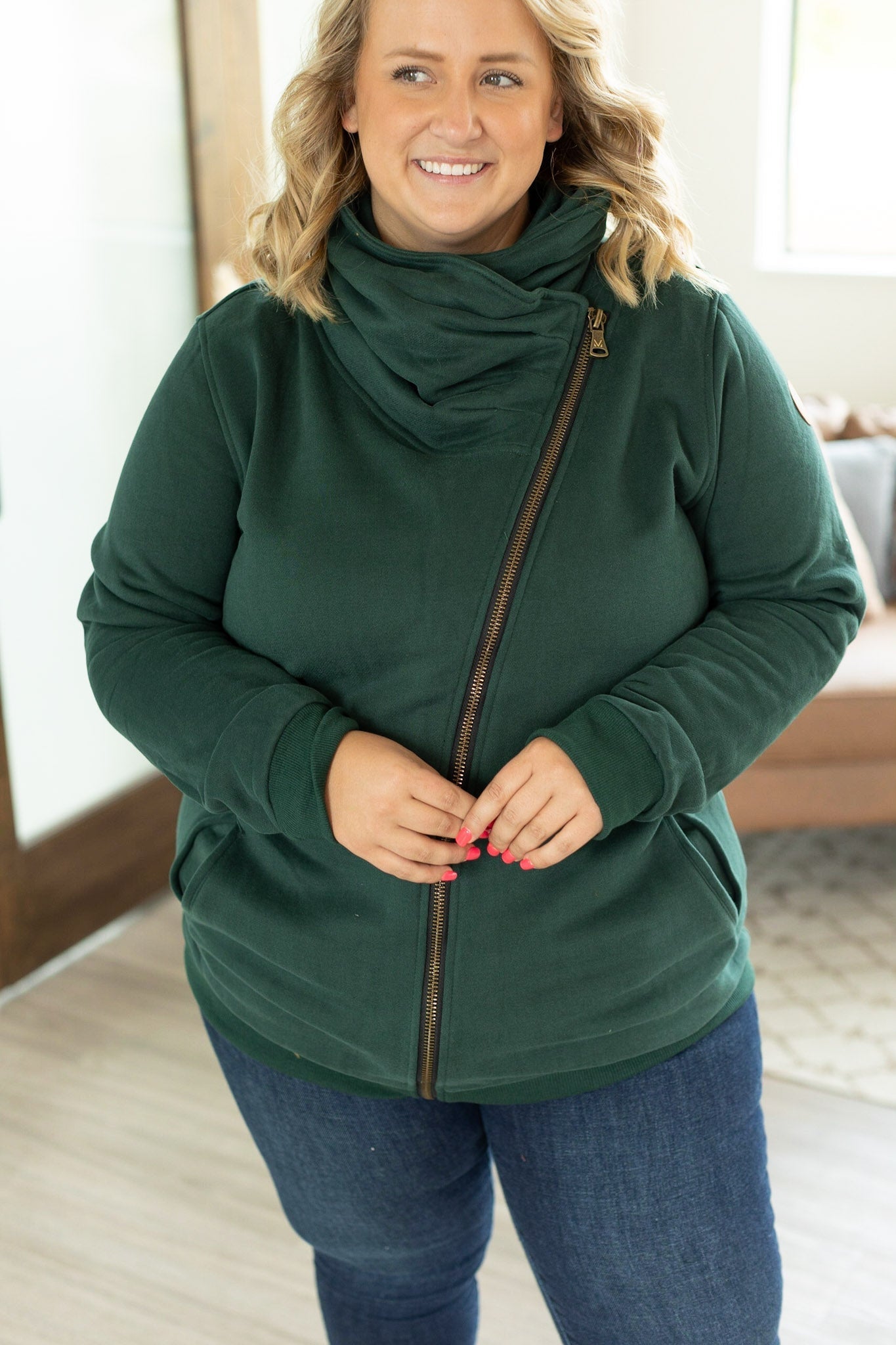 Quinn ZipUp Cowl - Evergreen | Women's Hoodie