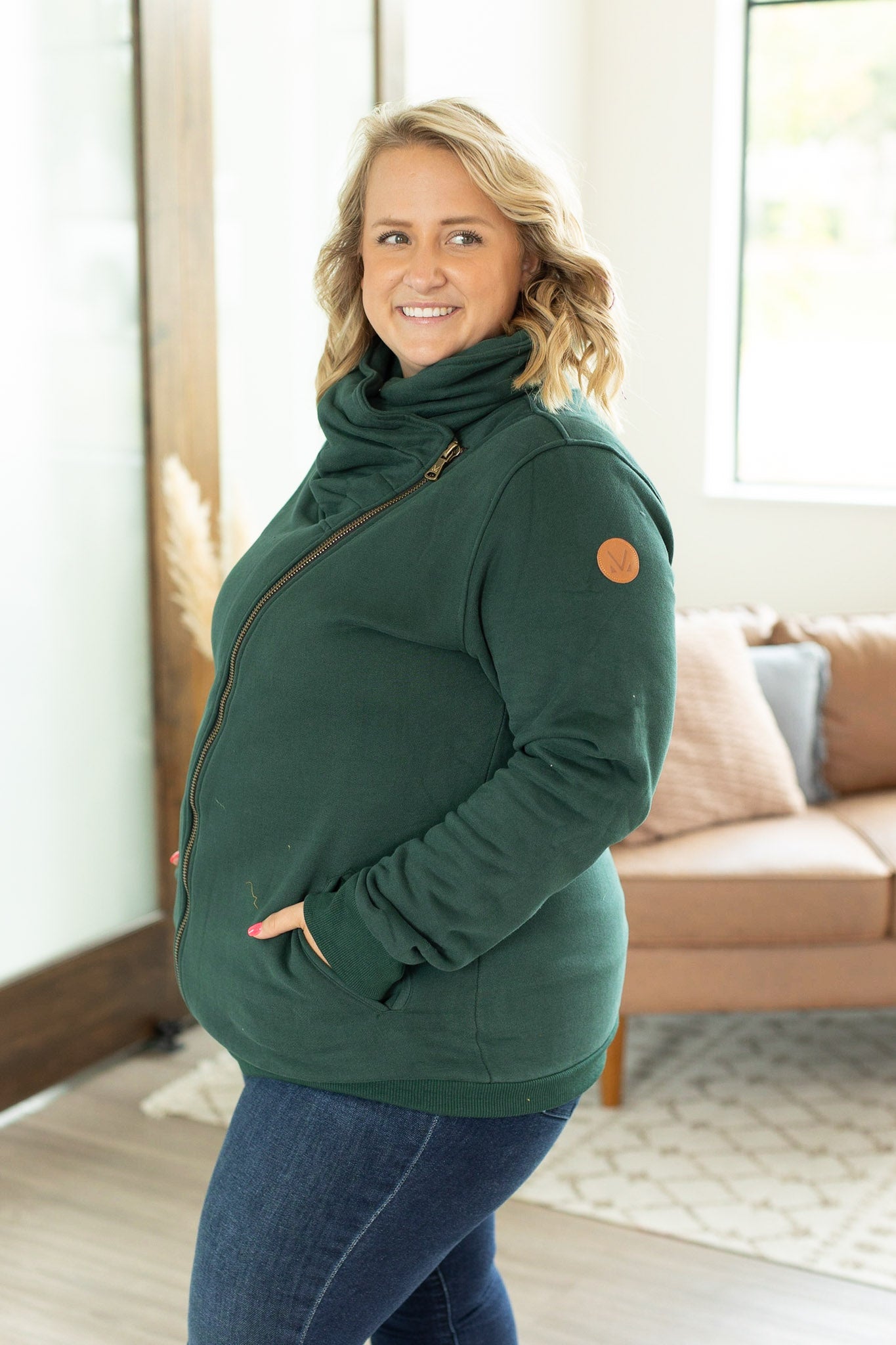 Quinn ZipUp Cowl - Evergreen | Women's Hoodie