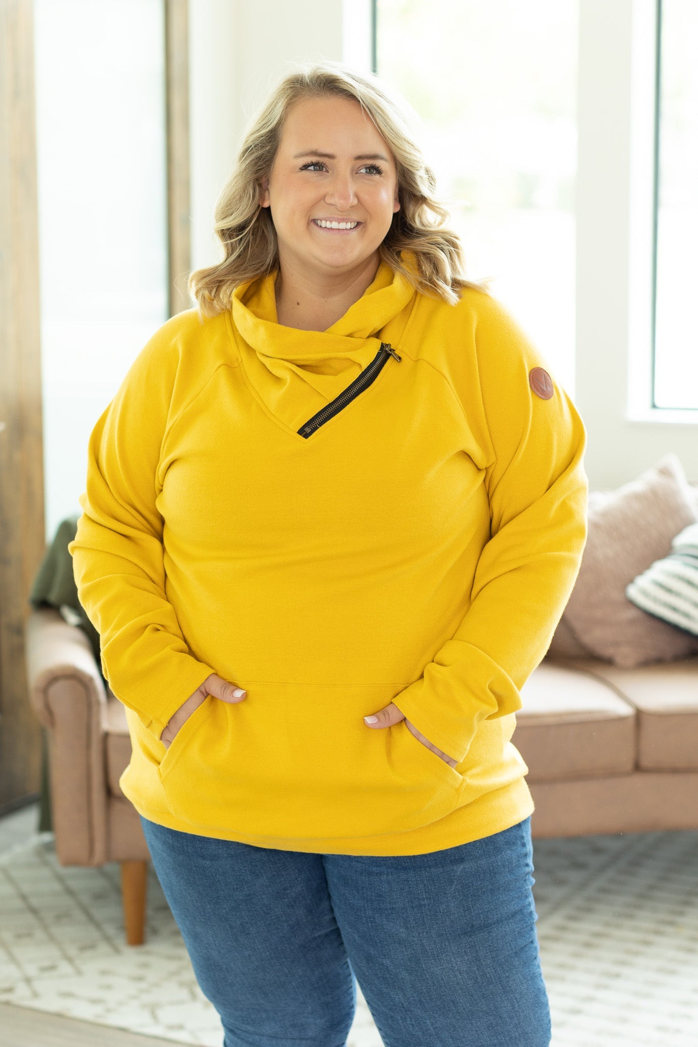 Classic Zoey ZipCowl Sweatshirt - Mustard | Women's Sweatshirt