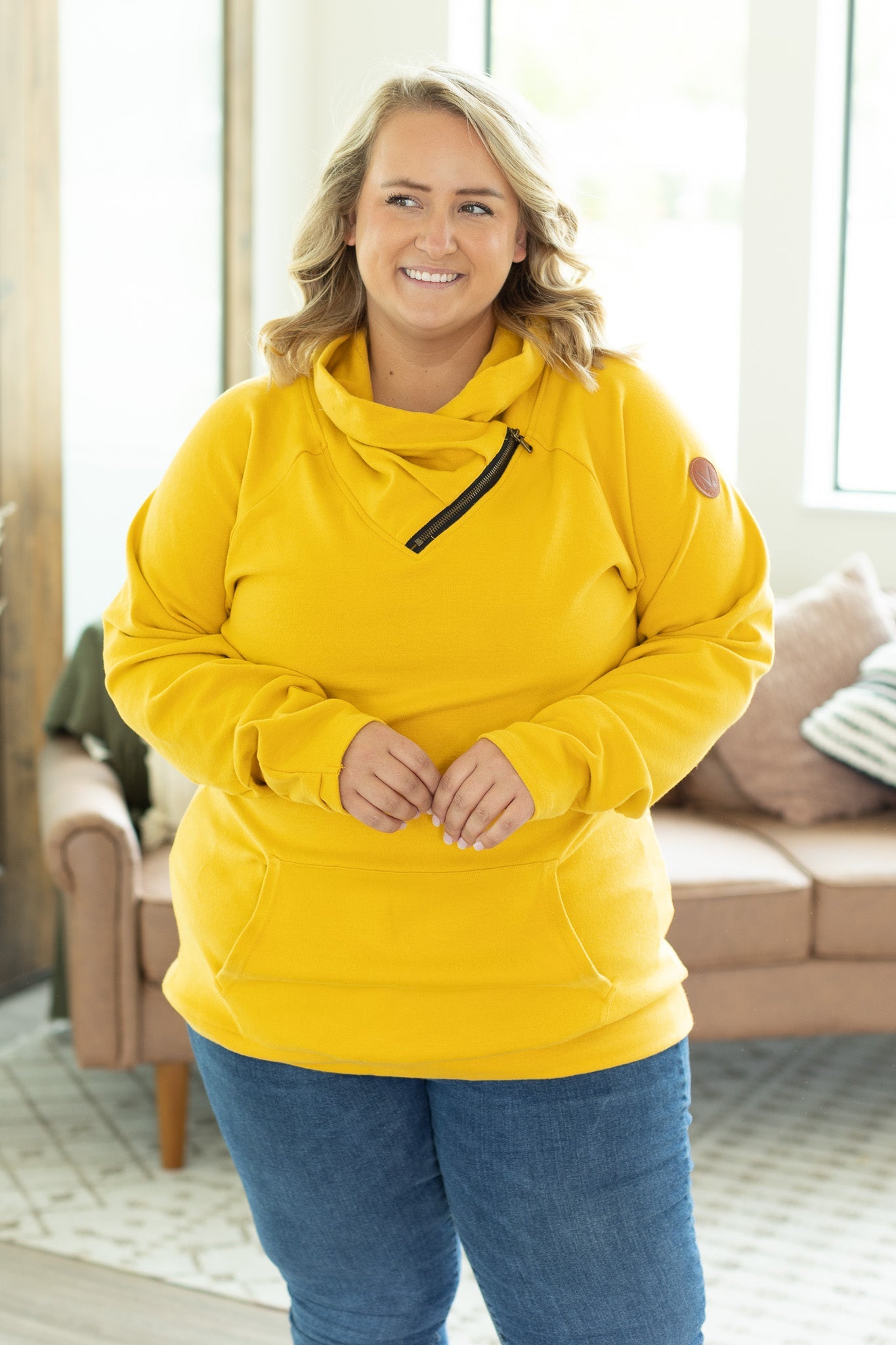 Classic Zoey ZipCowl Sweatshirt - Mustard | Women's Sweatshirt