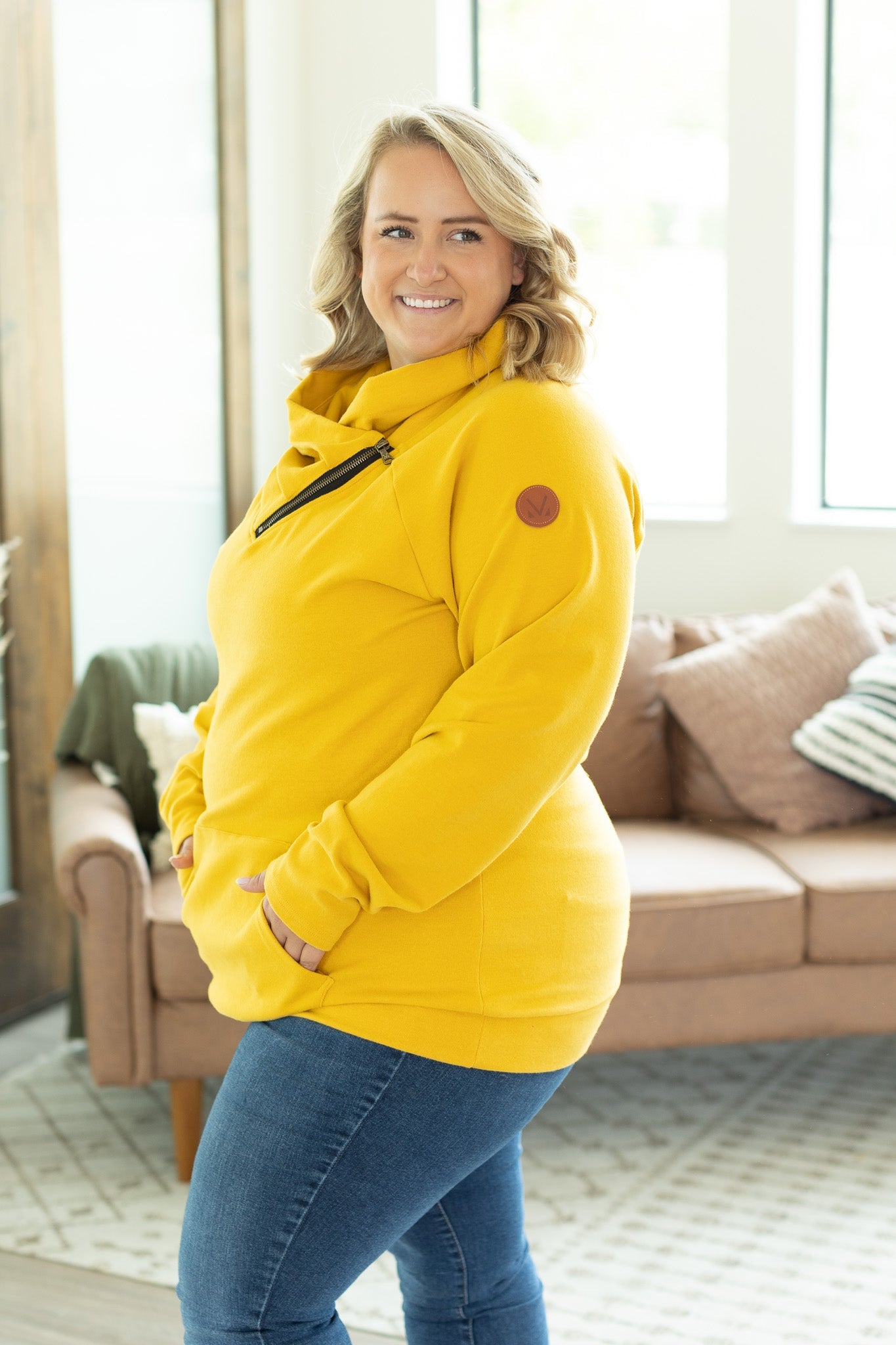 Classic Zoey ZipCowl Sweatshirt - Mustard | Women's Sweatshirt