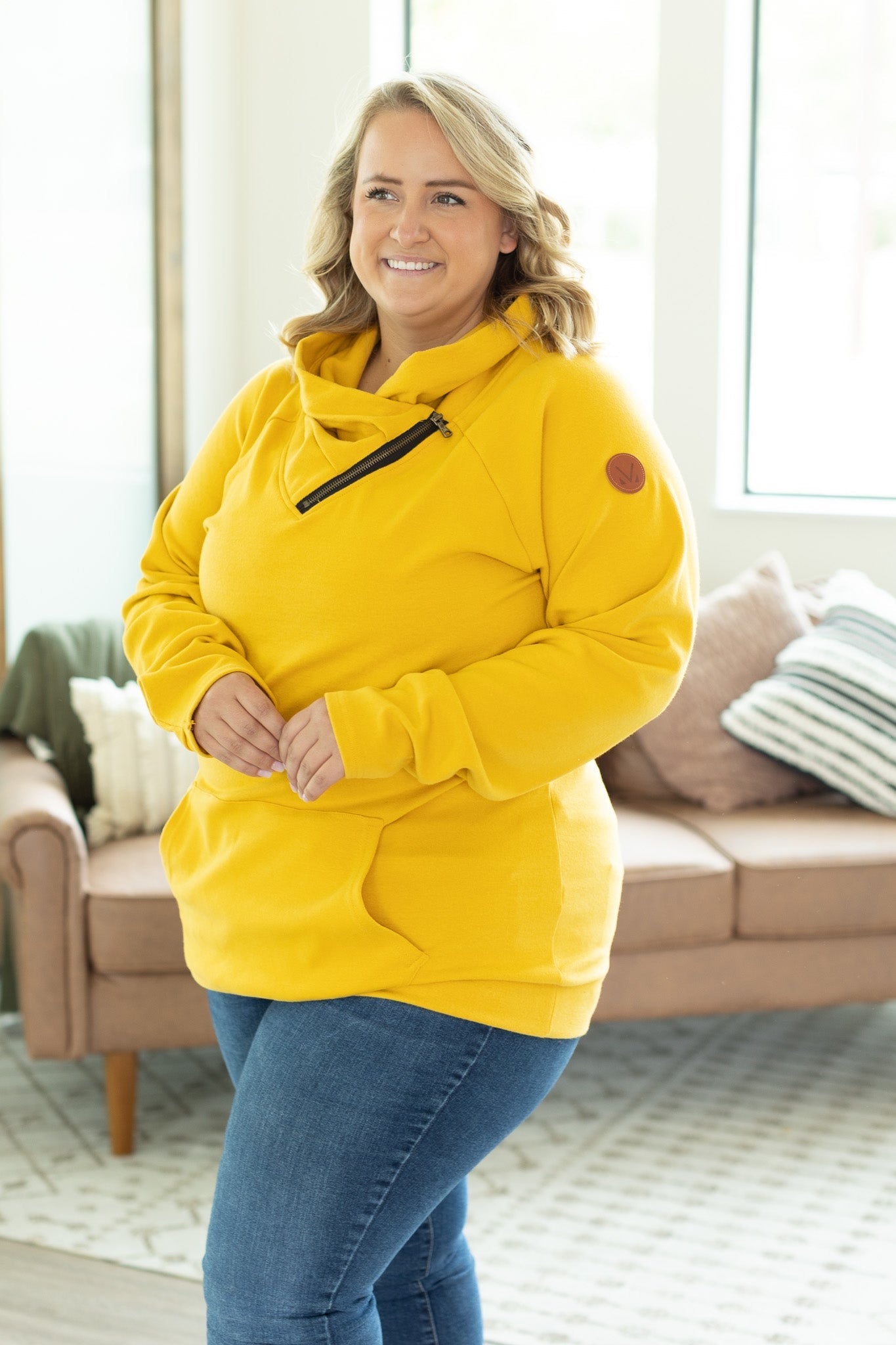 Classic Zoey ZipCowl Sweatshirt - Mustard | Women's Sweatshirt