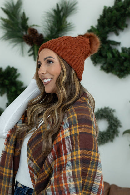 Bella Braid Beanie - Rust | Women's Knit Hat FINAL SALE