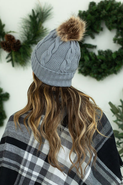 Carly Cable Knit Beanie - Grey | Women's Beanie FINAL SALE