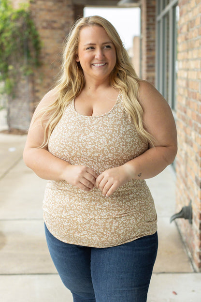 Luxe Crew Tank - Tan Floral | Women's Tank Top