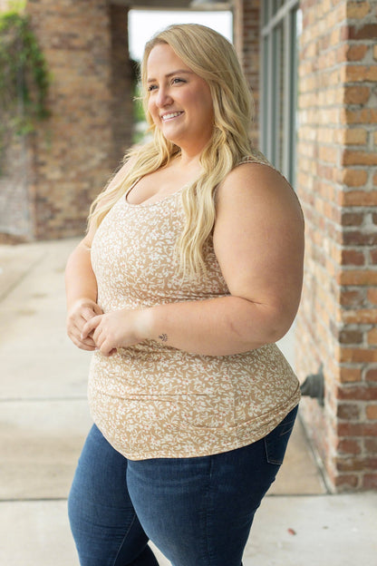 Luxe Crew Tank - Tan Floral | Women's Tank Top