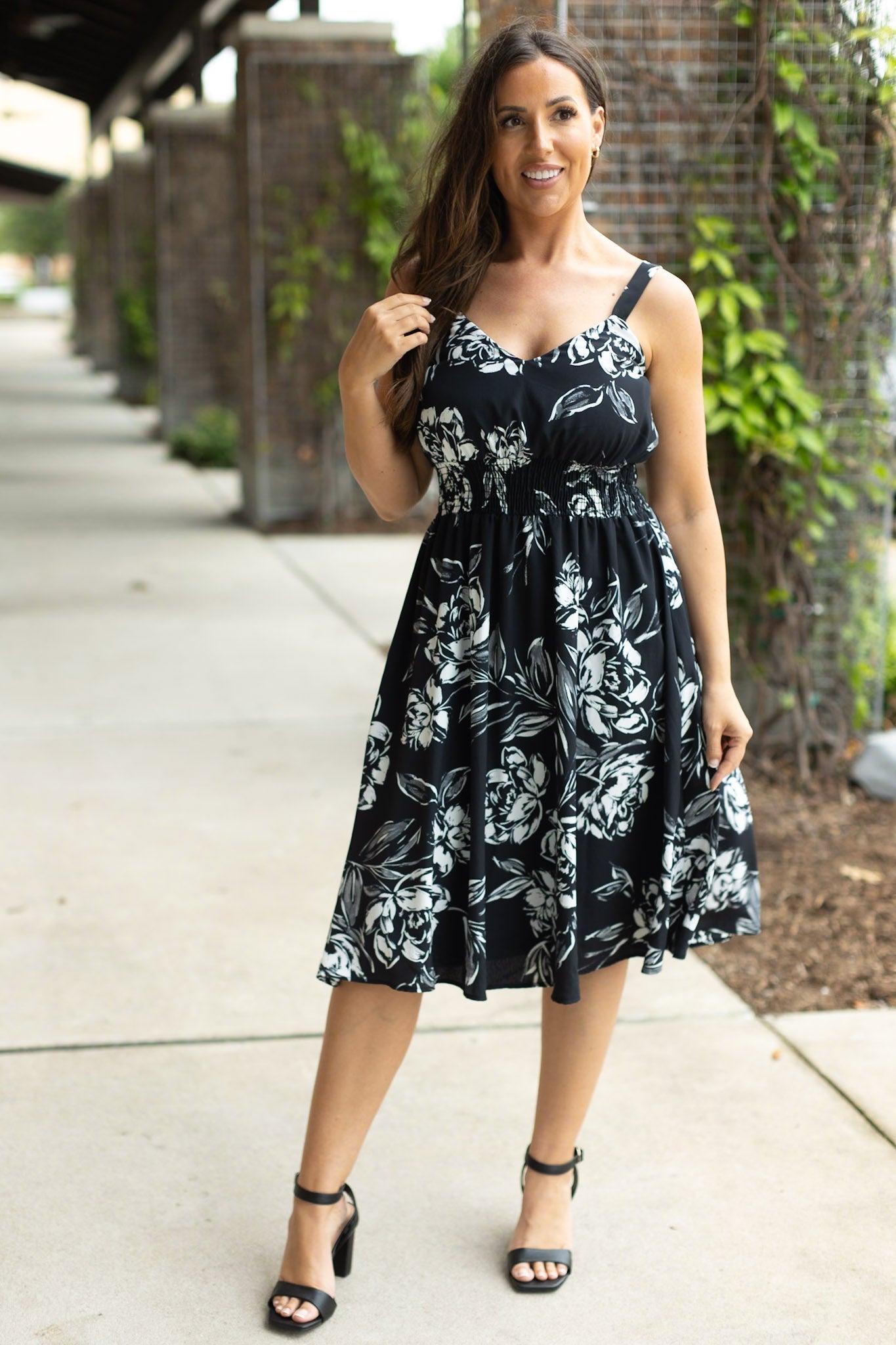 Cassidy Midi Dress - Black and White Floral | Women’s Dress