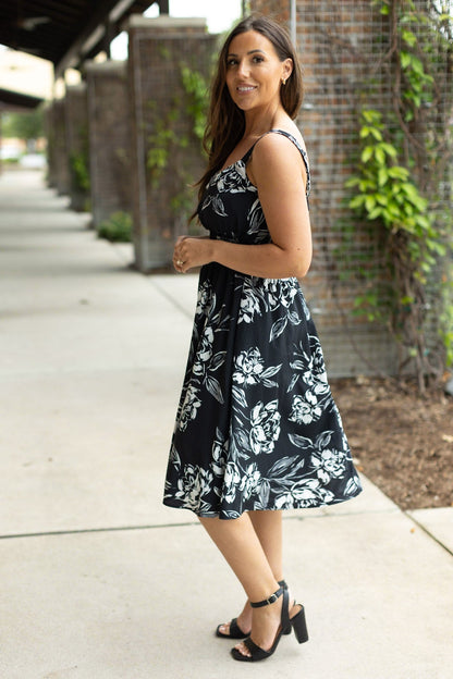 Cassidy Midi Dress - Black and White Floral | Women’s Dress