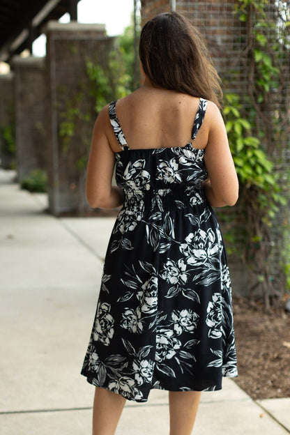 Cassidy Midi Dress - Black and White Floral | Women’s Dress