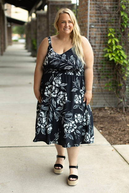 Cassidy Midi Dress - Black and White Floral | Women’s Dress