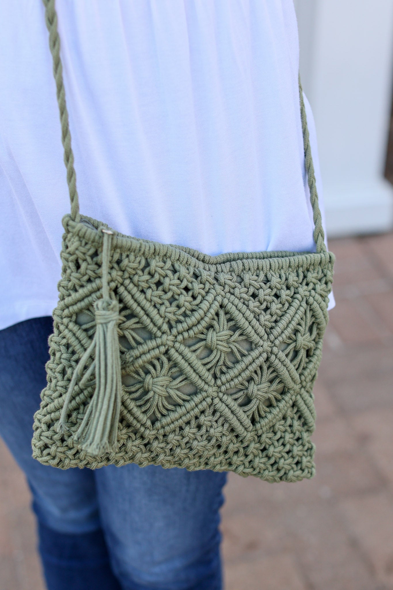 Crochet Zipper Bag - Olive