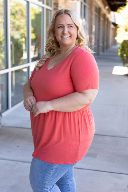 Sarah Ruffle Short Sleeve - Deep Coral | Women's Top