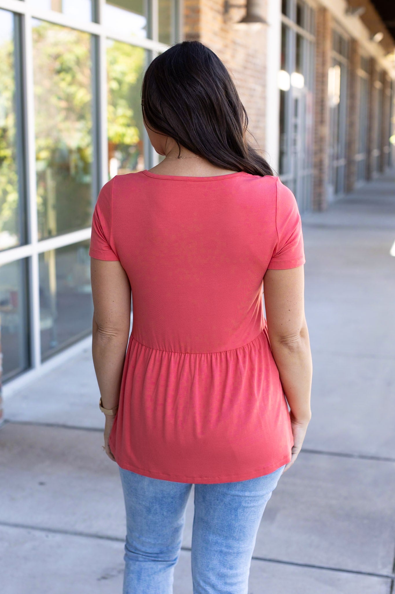 Sarah Ruffle Short Sleeve - Deep Coral | Women's Top