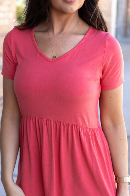 Sarah Ruffle Short Sleeve - Deep Coral | Women's Top