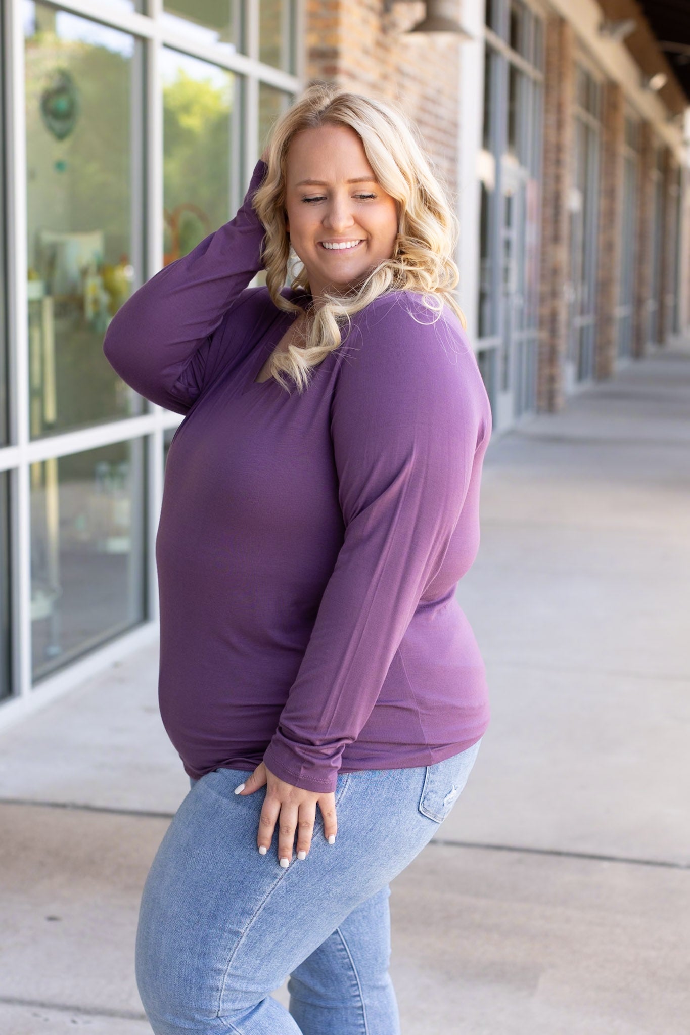 Larissa Long Sleeve - Purple | Women's V-Neck Top