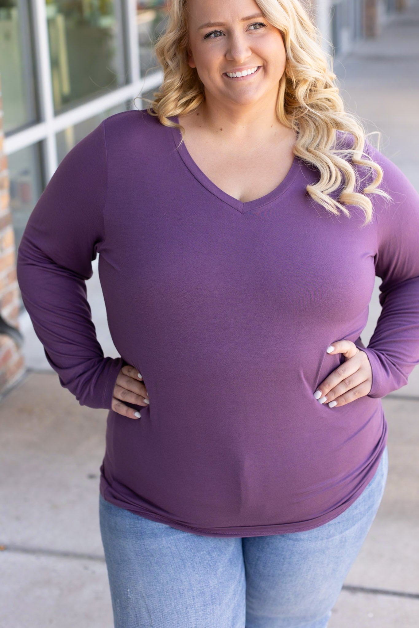 Larissa Long Sleeve - Purple | Women's V-Neck Top