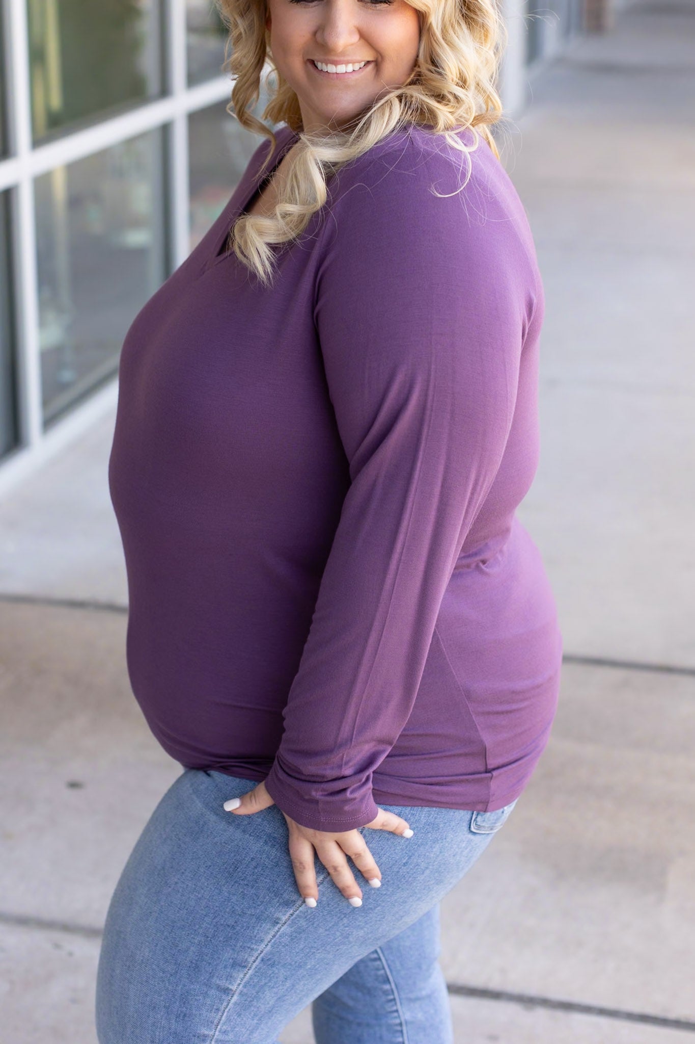 Larissa Long Sleeve - Purple | Women's V-Neck Top