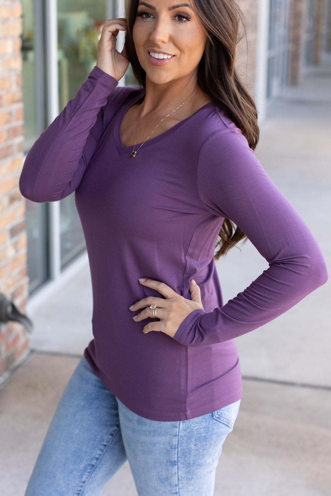 Larissa Long Sleeve - Purple | Women's V-Neck Top