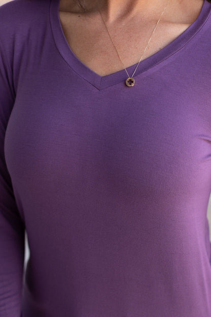 Larissa Long Sleeve - Purple | Women's V-Neck Top