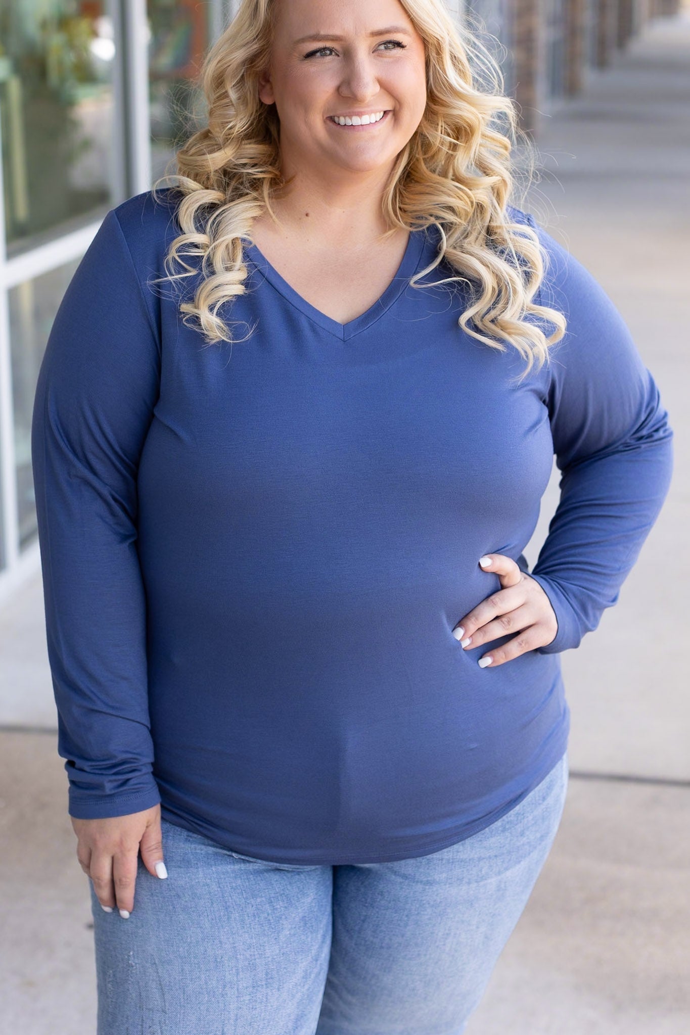 Larissa Long Sleeve - Blue | Women's V-Neck Top