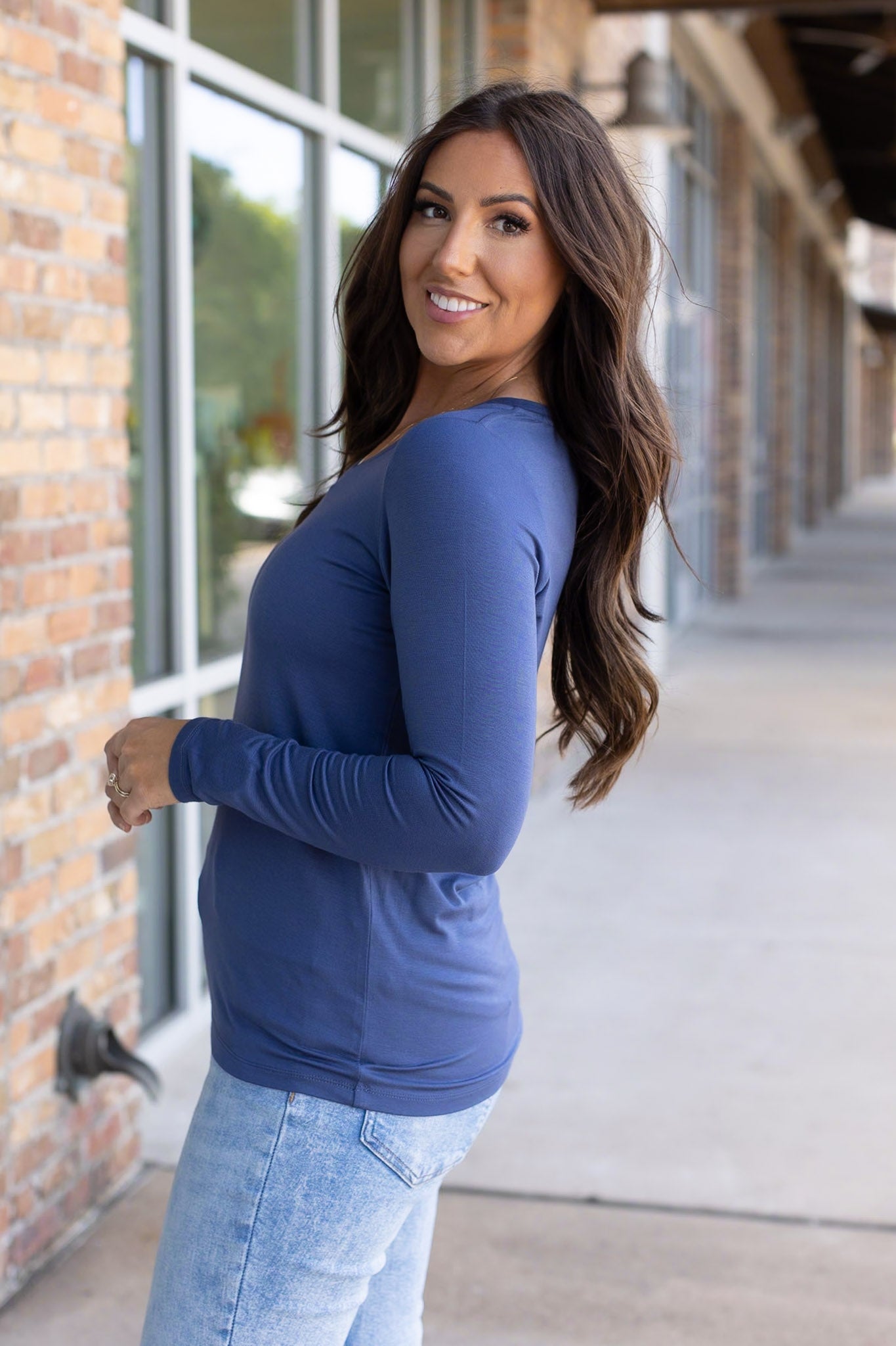 Larissa Long Sleeve - Blue | Women's V-Neck Top