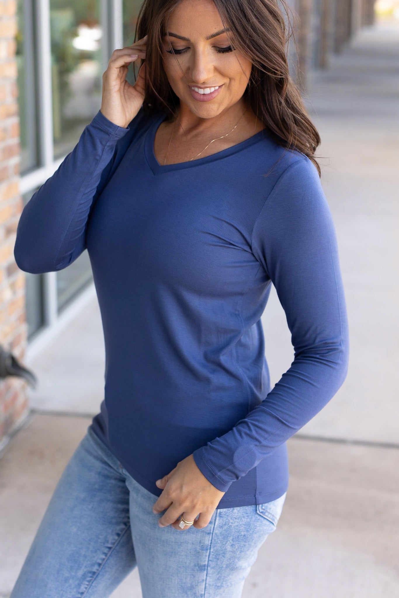 Larissa Long Sleeve - Blue | Women's V-Neck Top