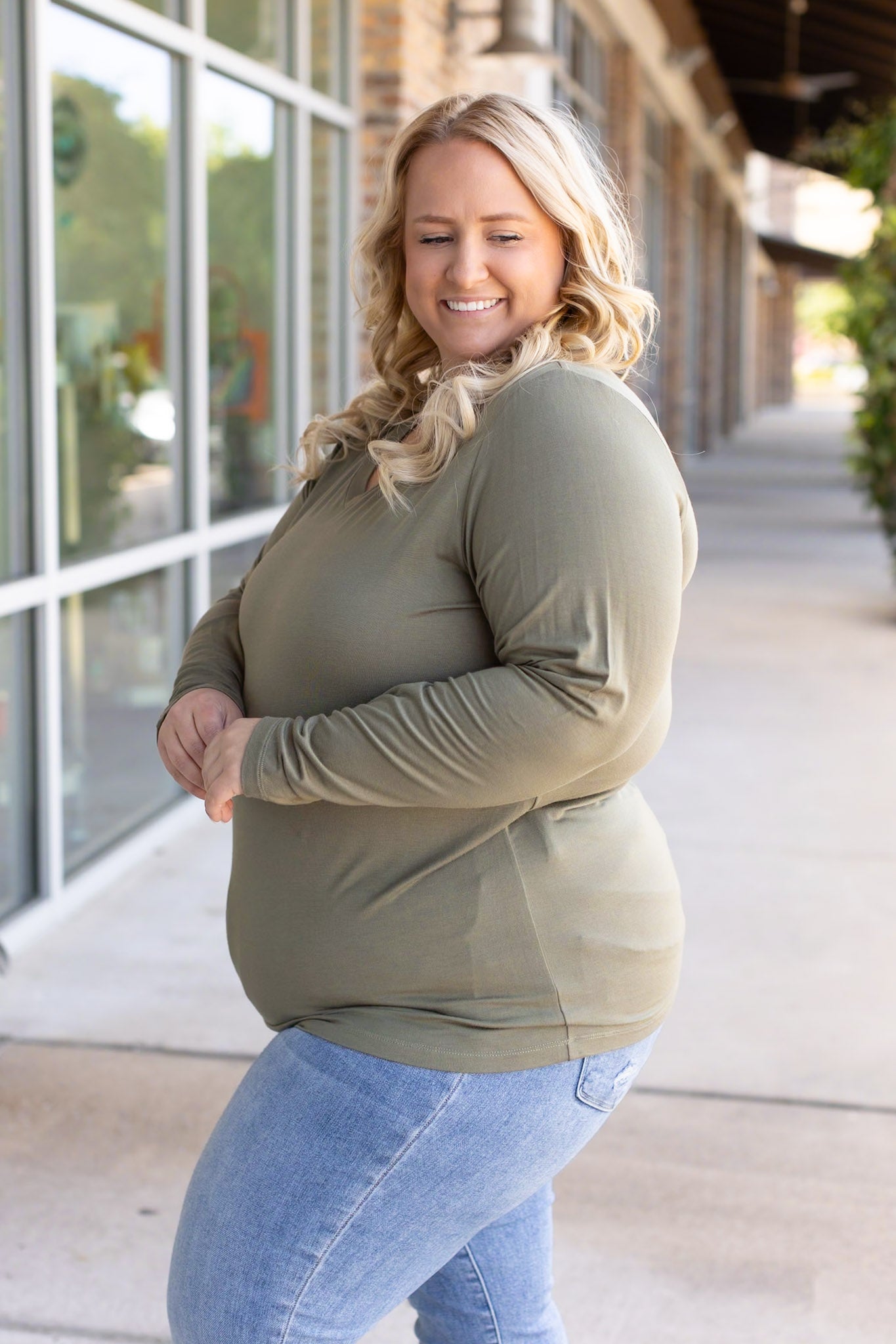 Larissa Long Sleeve - Olive | Women's V-Neck Top