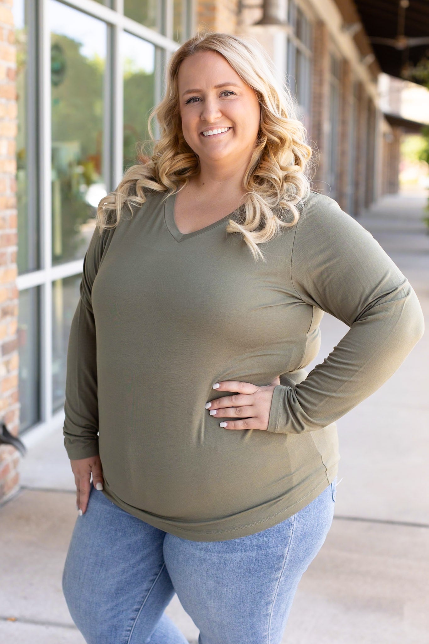 Larissa Long Sleeve - Olive | Women's V-Neck Top