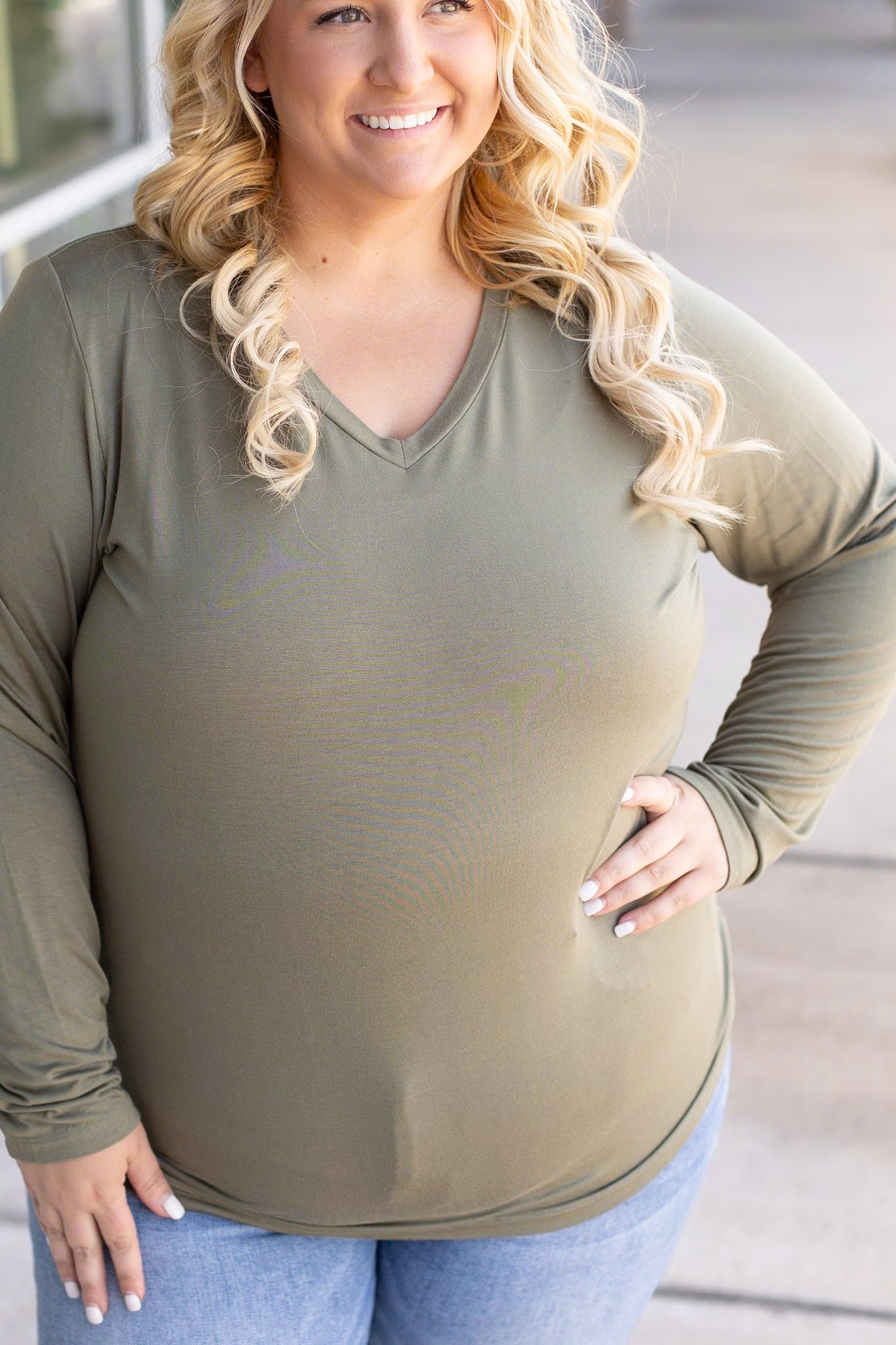 Larissa Long Sleeve - Olive | Women's V-Neck Top