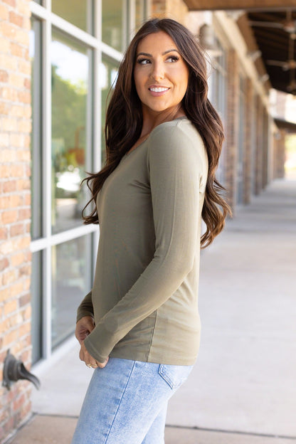 Larissa Long Sleeve - Olive | Women's V-Neck Top