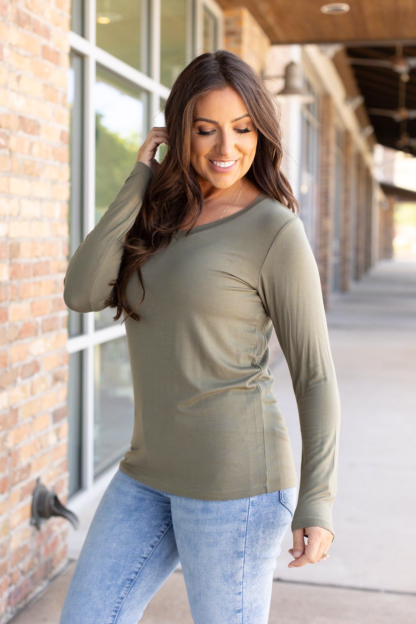 Larissa Long Sleeve - Olive | Women's V-Neck Top