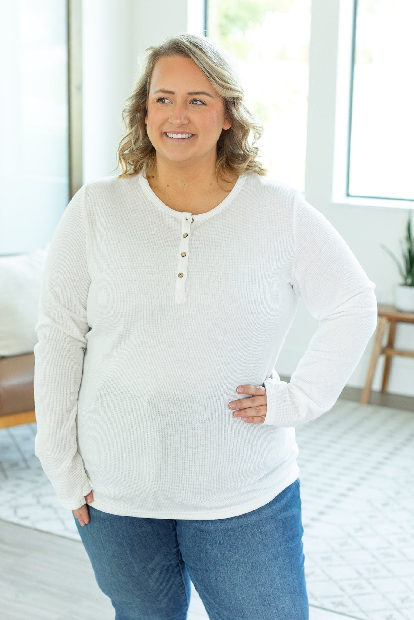 Harper Long Sleeve Henley - White | Women's Cozy Shirt