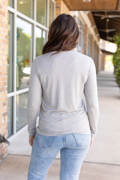 Larissa Long Sleeve - Light Grey | Women's V-Neck Top