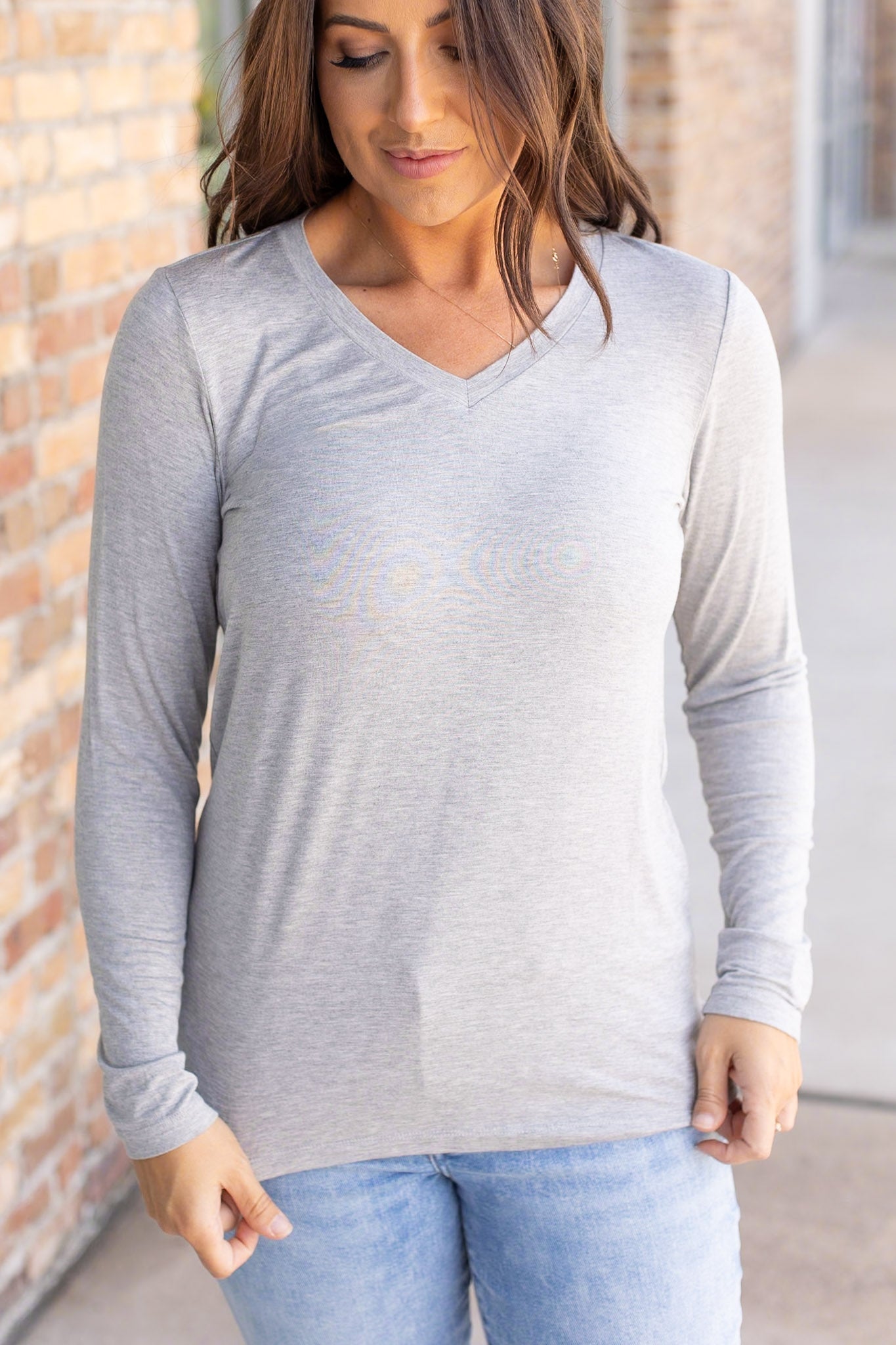 Larissa Long Sleeve - Light Grey | Women's V-Neck Top